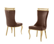 SC211 Majestic High Back Leathaire Dining Side Chair with Decorative Gold Crown Accent & Curved Gold Legs