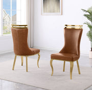 SC211 Majestic High Back Leathaire Dining Side Chair with Decorative Gold Crown Accent & Curved Gold Legs