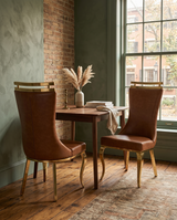 SC211 Majestic High Back Leathaire Dining Side Chair with Decorative Gold Crown Accent & Curved Gold Legs