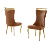 SC211 Majestic High Back Leathaire Dining Side Chair with Decorative Gold Crown Accent & Curved Gold Legs
