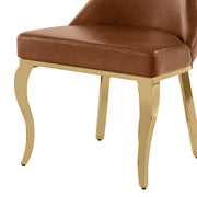 SC211 Majestic High Back Leathaire Dining Side Chair with Decorative Gold Crown Accent & Curved Gold Legs