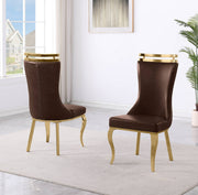 SC211 Majestic High Back Leathaire Dining Side Chair with Decorative Gold Crown Accent & Curved Gold Legs