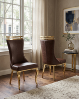 SC211 Majestic High Back Leathaire Dining Side Chair with Decorative Gold Crown Accent & Curved Gold Legs