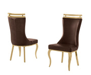 SC211 Majestic High Back Leathaire Dining Side Chair with Decorative Gold Crown Accent & Curved Gold Legs
