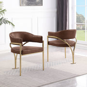 SC214 Mid-Century Leathaire Accent Dining Chair with Wrap-Around Arms & Sculptural Matte Brushed Gold Legs