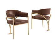 SC214 Mid-Century Leathaire Accent Dining Chair with Wrap-Around Arms & Sculptural Matte Brushed Gold Legs