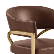 SC214 Mid-Century Leathaire Accent Dining Chair with Wrap-Around Arms & Sculptural Matte Brushed Gold Legs