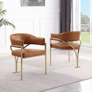 SC214 Mid-Century Leathaire Accent Dining Chair with Wrap-Around Arms & Sculptural Matte Brushed Gold Legs