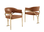 SC214 Mid-Century Leathaire Accent Dining Chair with Wrap-Around Arms & Sculptural Matte Brushed Gold Legs