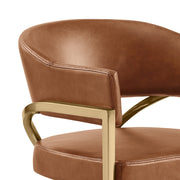 SC214 Mid-Century Leathaire Accent Dining Chair with Wrap-Around Arms & Sculptural Matte Brushed Gold Legs