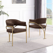 SC214 Mid-Century Leathaire Accent Dining Chair with Wrap-Around Arms & Sculptural Matte Brushed Gold Legs