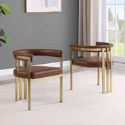 SC217 Industrial Luxe Leathaire Dining Club Chair, Matte Brushed Gold Flat-Strap Frame with Floating Back