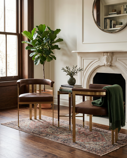 SC217 Industrial Luxe Leathaire Dining Club Chair, Matte Brushed Gold Flat-Strap Frame with Floating Back