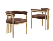 SC217 Industrial Luxe Leathaire Dining Club Chair, Matte Brushed Gold Flat-Strap Frame with Floating Back