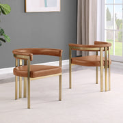 SC217 Industrial Luxe Leathaire Dining Club Chair, Matte Brushed Gold Flat-Strap Frame with Floating Back