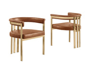 SC217 Industrial Luxe Leathaire Dining Club Chair, Matte Brushed Gold Flat-Strap Frame with Floating Back