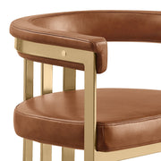 SC217 Industrial Luxe Leathaire Dining Club Chair, Matte Brushed Gold Flat-Strap Frame with Floating Back