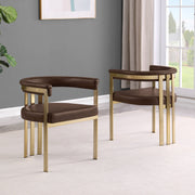 SC217 Industrial Luxe Leathaire Dining Club Chair, Matte Brushed Gold Flat-Strap Frame with Floating Back