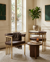 SC217 Industrial Luxe Leathaire Dining Club Chair, Matte Brushed Gold Flat-Strap Frame with Floating Back