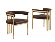 SC217 Industrial Luxe Leathaire Dining Club Chair, Matte Brushed Gold Flat-Strap Frame with Floating Back