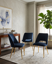 SC226 Modern Velvet Accent Dining Chair with Open Cutout Back & Slender Gold Chrome Legs