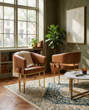 SC234 Architectural Leathaire Lounge Dining Chair, Bauhaus-Inspired Gold Frame with Deep 25