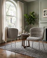 SC252 Parisian Chic Fabric Accent Dining Chair, Tailored Horizontal Channeled Back with Polished Chrome Legs