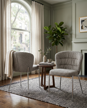 SC252 Parisian Chic Fabric Accent Dining Chair, Tailored Horizontal Channeled Back with Polished Chrome Legs