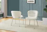 SC252 Parisian Chic Fabric Accent Dining Chair, Tailored Horizontal Channeled Back with Polished Chrome Legs