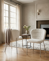 SC252 Parisian Chic Fabric Accent Dining Chair, Tailored Horizontal Channeled Back with Polished Chrome Legs