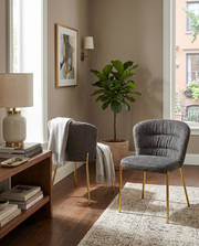 SC254 Parisian Chic Fabric Accent Dining Chair, Tailored Horizontal Channeled Back with Radiant Gold Legs