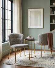SC254 Parisian Chic Fabric Accent Dining Chair, Tailored Horizontal Channeled Back with Radiant Gold Legs