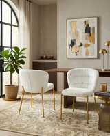 SC254 Parisian Chic Fabric Accent Dining Chair, Tailored Horizontal Channeled Back with Radiant Gold Legs