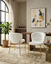 SC254 Parisian Chic Fabric Accent Dining Chair, Tailored Horizontal Channeled Back with Radiant Gold Legs