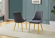 SC260 Elegant Velvet Armless Accent Dining Chair with Pleated Back & Tapered Gold Legs | 24.5