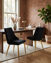 SC260 Elegant Velvet Armless Accent Dining Chair with Pleated Back & Tapered Gold Legs | 24.5