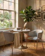 SC263 Modern Linen Barrel Accent Dining Chair with Tapered Gold Legs