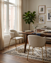SC263 Modern Linen Barrel Accent Dining Chair with Tapered Gold Legs
