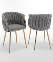 SC265 Modern Woven Teddy Fabric Accent Dining Chair with Slender Gold Legs