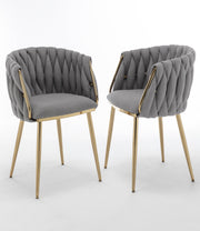 SC265 Modern Woven Teddy Fabric Accent Dining Chair with Slender Gold Legs