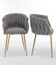 SC265 Modern Woven Teddy Fabric Accent Dining Chair with Slender Gold Legs