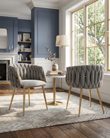 SC265 Modern Woven Teddy Fabric Accent Dining Chair with Slender Gold Legs
