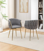 SC265 Modern Woven Teddy Fabric Accent Dining Chair with Slender Gold Legs