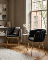 SC265 Modern Woven Teddy Fabric Accent Dining Chair with Slender Gold Legs