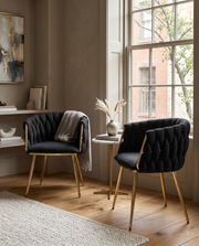 SC265 Modern Woven Teddy Fabric Accent Dining Chair with Slender Gold Legs