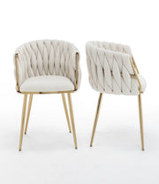 SC265 Modern Woven Teddy Fabric Accent Dining Chair with Slender Gold Legs