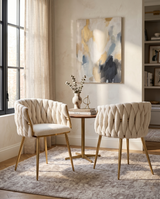 SC265 Modern Woven Teddy Fabric Accent Dining Chair with Slender Gold Legs