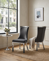 SC271 Modern High Back Velvet Dining Chair with Chrome Top Handle & Angled Stainless Steel Legs