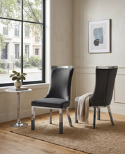 SC271 Modern High Back Velvet Dining Chair with Chrome Top Handle & Angled Stainless Steel Legs