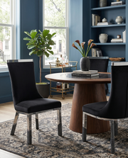SC271 Modern High Back Velvet Dining Chair with Chrome Top Handle & Angled Stainless Steel Legs
